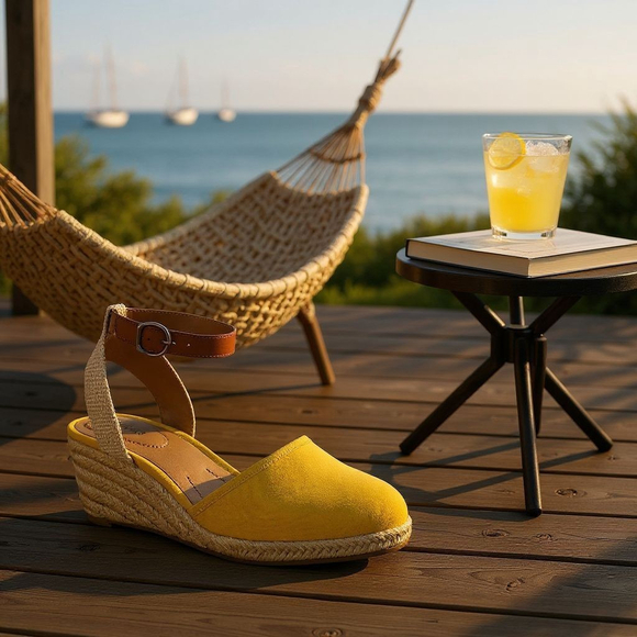 Style & Co Dark Yellow Mustard Espadrille Wedge Closed Toe Sandals SZ 10.5 M - Picture 1 of 13